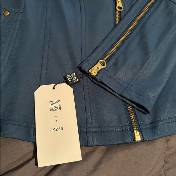 NWT Clara Sunwoo liquid leather single zip jacket size S blue-green color - Picture 8 of 8